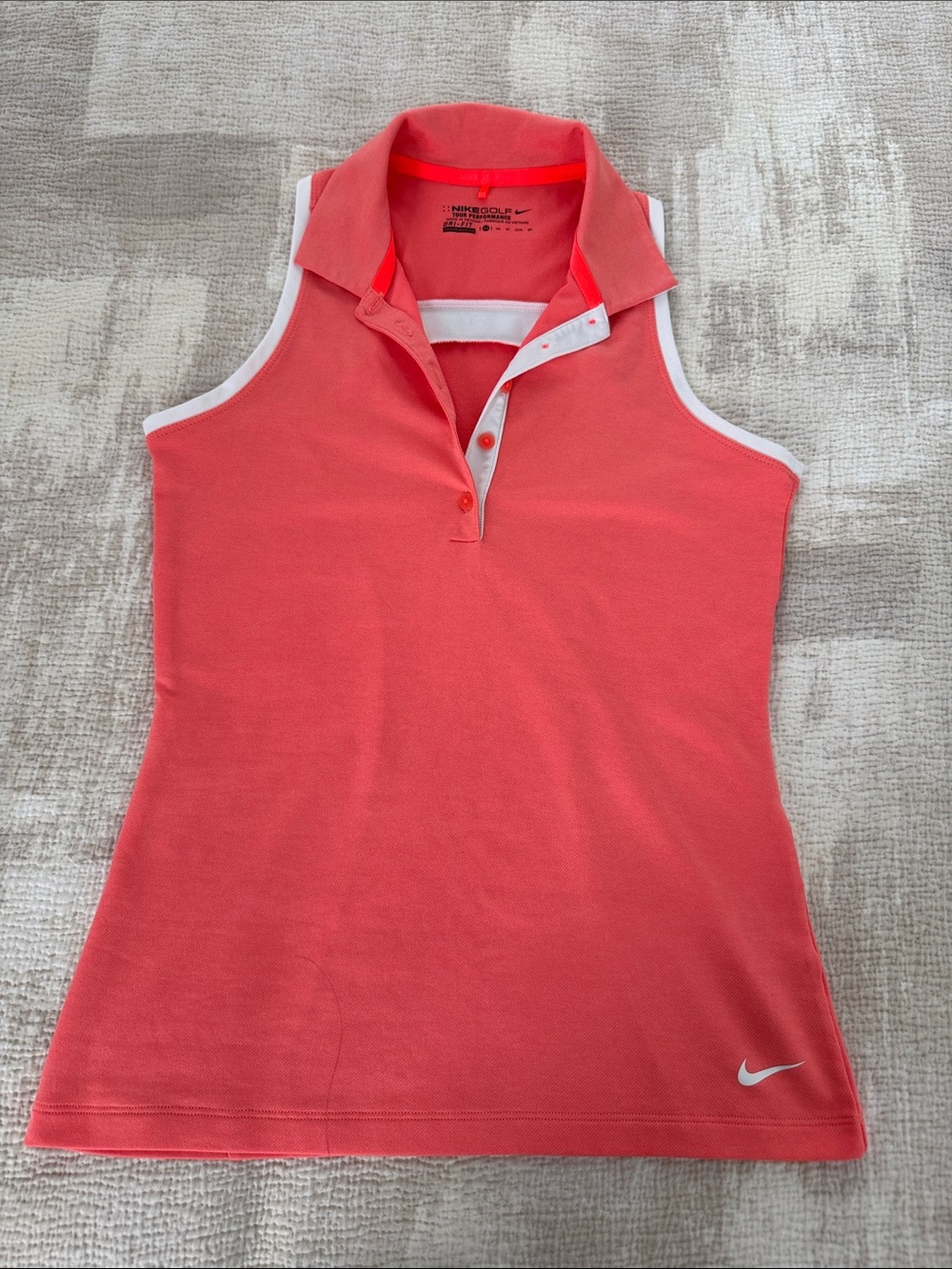 Nike Golf Performance Tour Women’s Coral Sleeveless Polo Tank with White Trim